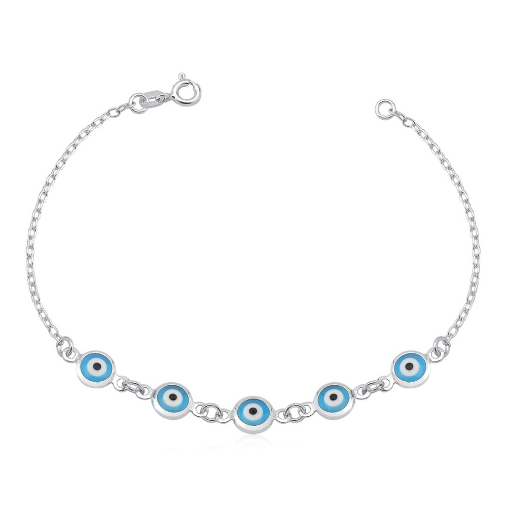Produto Pulseira Feminina de Prata 925 Elo Cadeado com Olho Grego 