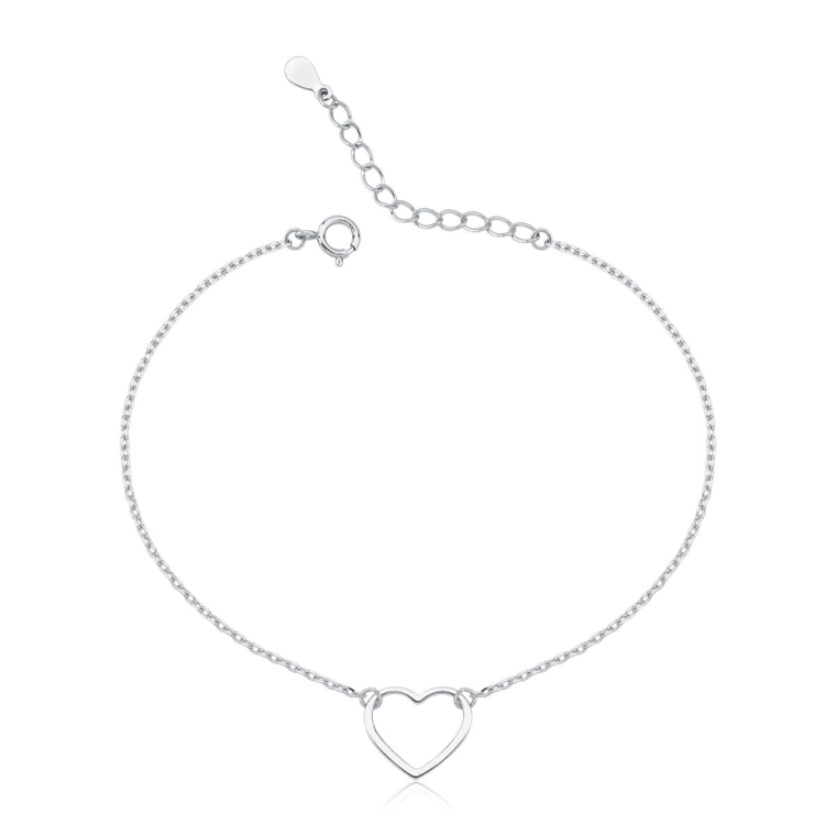 Pulseira Feminina de Prata 925 Elo Cadeado e Coração Vazado Produto Pulseira Feminina de Prata 925 Elo Cadeado e Coração Vazado