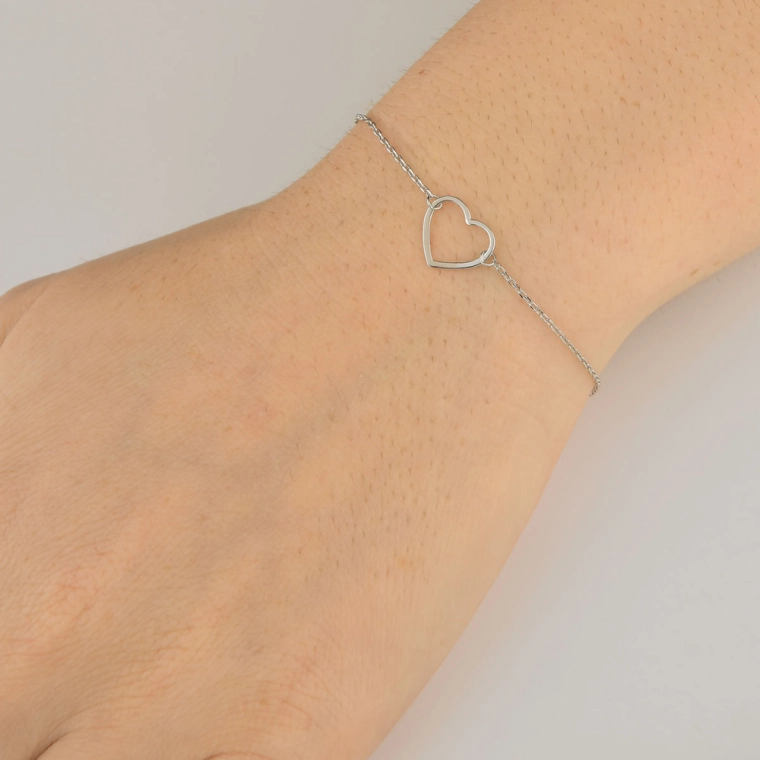 Pulseira Feminina de Prata 925 Elo Cadeado e Coração Vazado Produto Pulseira Feminina de Prata 925 Elo Cadeado e Coração Vazado