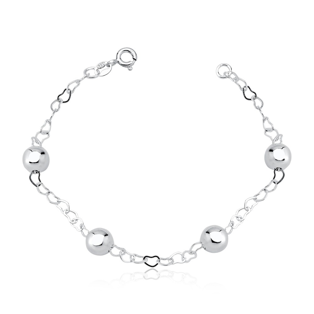 Produto Pulseira Feminina de Prata 925 Elos Coração com Bolinhas