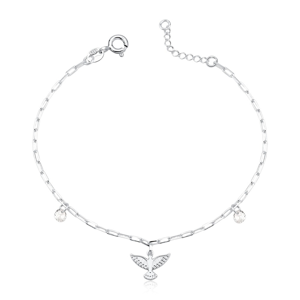 Produto Pulseira Feminina de Prata 925 Espírito Santo e Ponto de Luz Redondo