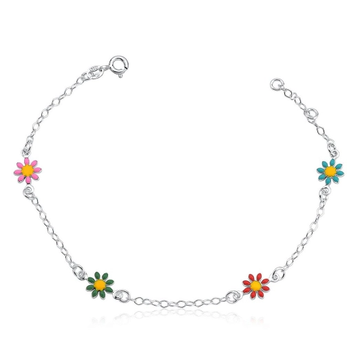 Produto Pulseira Feminina de Prata 925 Florzinhas Colorida
