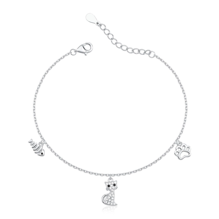 Pulseira Feminina de Prata 925 Gatinha, Patinha e Peixinho Produto Pulseira Feminina de Prata 925 Gatinha, Patinha e Peixinho