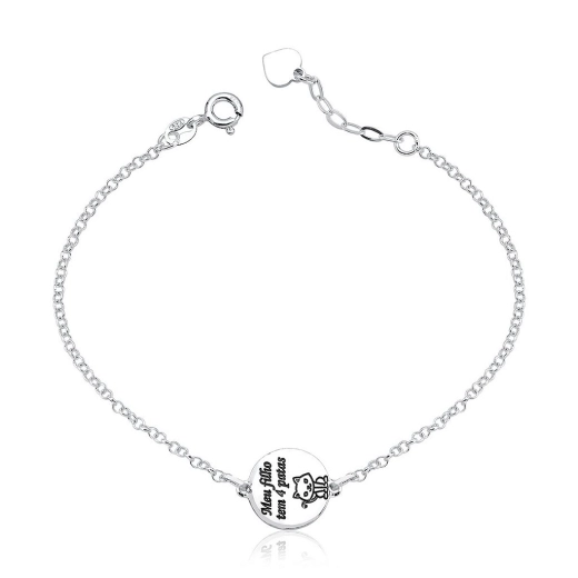 Produto Pulseira Feminina de Prata 925 Gatinho com Coração liso
