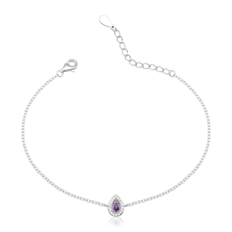 Pulseira Feminina de Prata 925 Gota Cravejada Violeta Produto Pulseira Feminina de Prata 925 Gota Cravejada Violeta