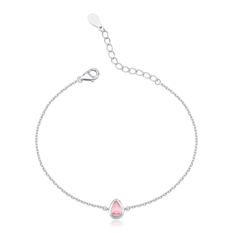 Pulseira Feminina de Prata 925 Gota Rosa Claro Produto Pulseira Feminina de Prata 925 Gota Rosa Claro