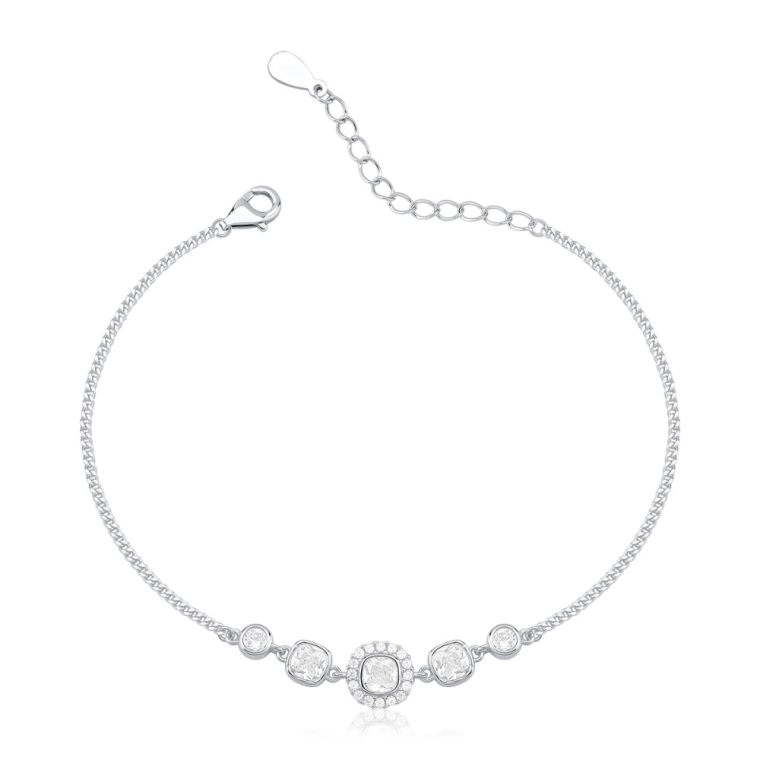 Produto Pulseira Feminina de Prata 925 Grumet com Ponto de Luz Quadrado