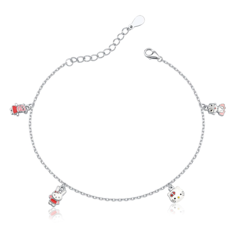 Pulseira Feminina de Prata 925 Hello Kitty e Peppa Pig Resinada Produto Pulseira Feminina de Prata 925 Hello Kitty e Peppa Pig Resinada