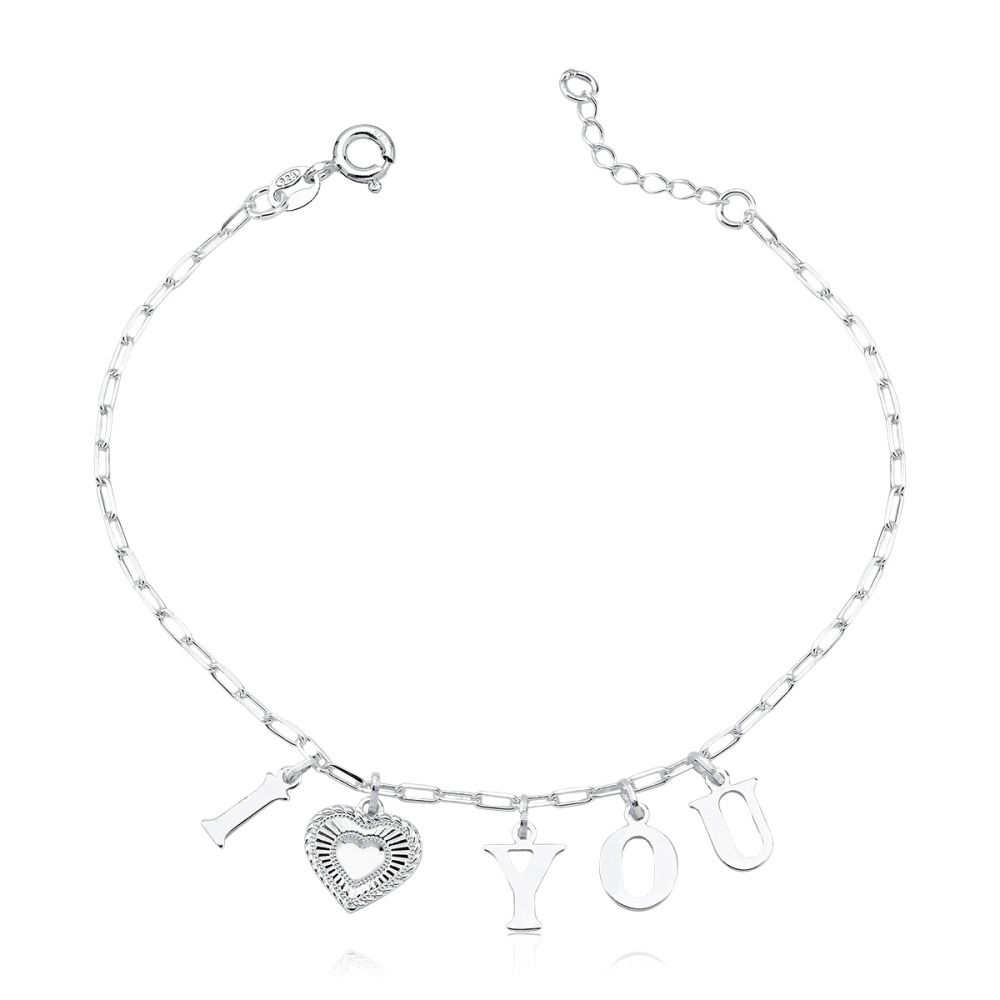 Pulseira Feminina de Prata 925 I Love You pendente Produto Pulseira Feminina de Prata 925 I Love You pendente