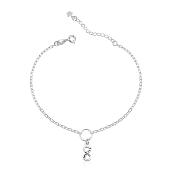 Produto Pulseira Feminina de Prata 925 Infinito Pendurado e Forever