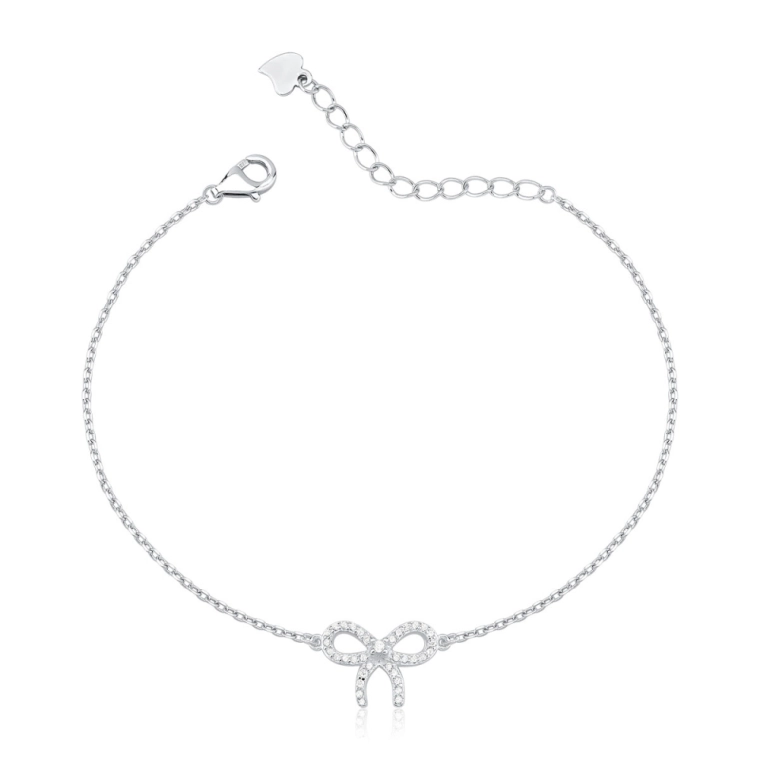 Produto Pulseira Feminina de Prata 925 Lacinho Vazado e Cravejado