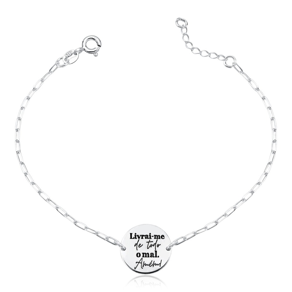 Pulseira Feminina de Prata 925 Livrai-me de todo o mal. Amém! Produto Pulseira Feminina de Prata 925 Livrai-me de todo o mal. Amém!