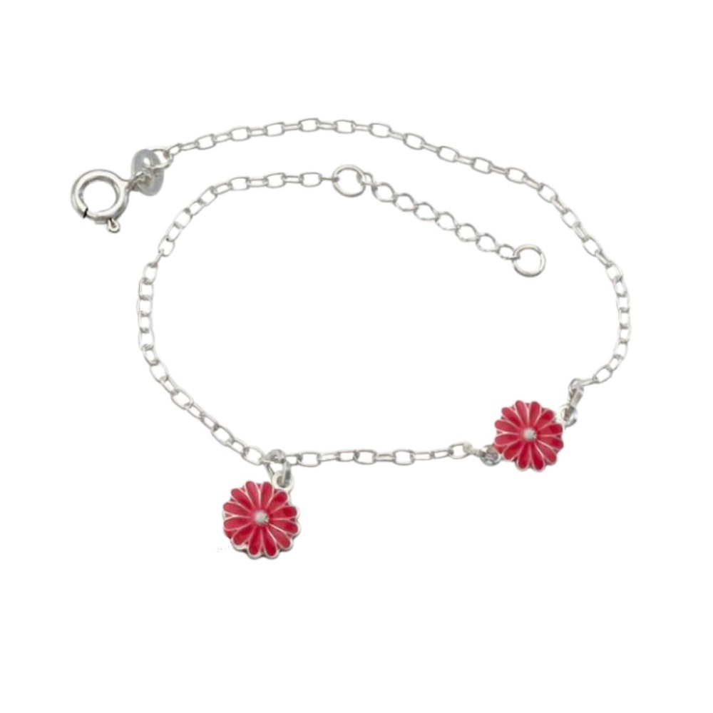 Pulseira Feminina de Prata 925 Margaridas Rosa Produto Pulseira Feminina de Prata 925 Margaridas Rosa