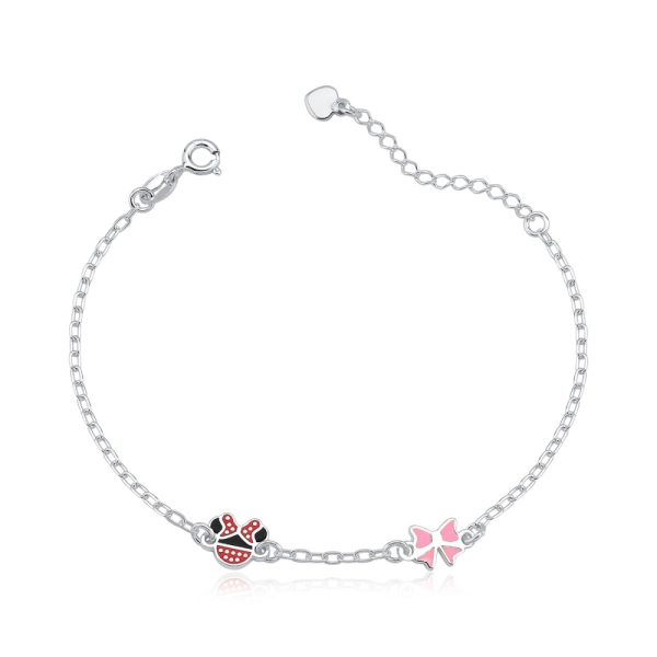 Produto Pulseira Feminina de Prata 925 Minnie e Lacinho Resinado