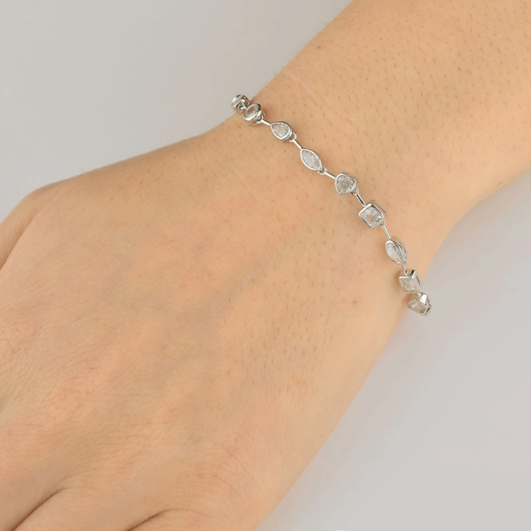 Produto Pulseira Feminina de Prata 925 Mix de Lapidações