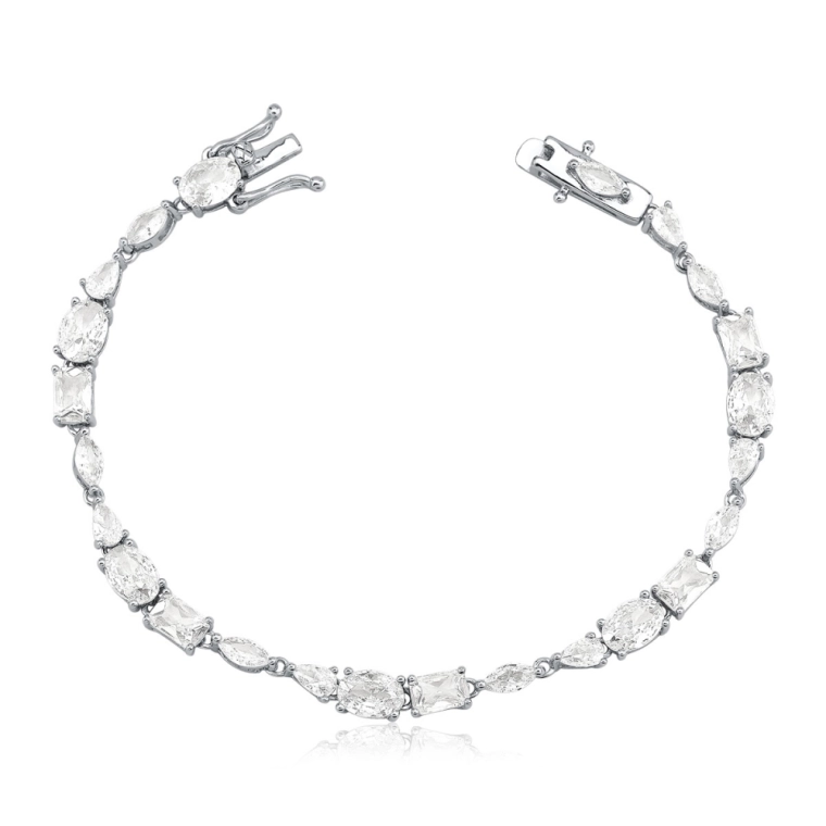 Pulseira Feminina de Prata 925 Mix de Lapidações com Zircônias Produto Pulseira Feminina de Prata 925 Mix de Lapidações com Zircônias
