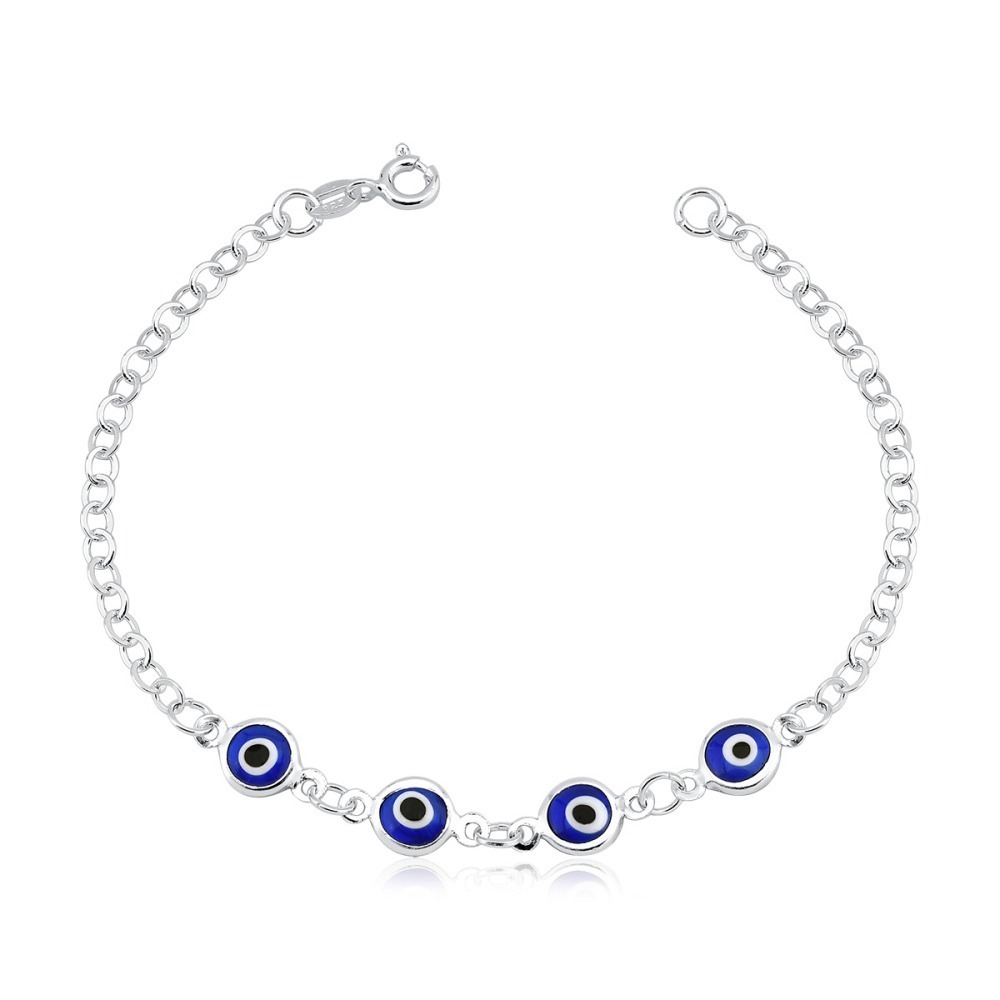 Produto Pulseira Feminina de Prata 925 Olho Grego Azul Marinho