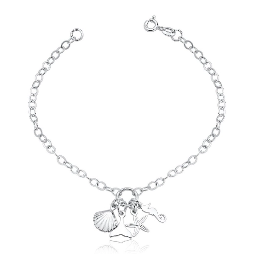 Produto Pulseira Feminina de Prata 925 Patuá com Elementos do Mar
