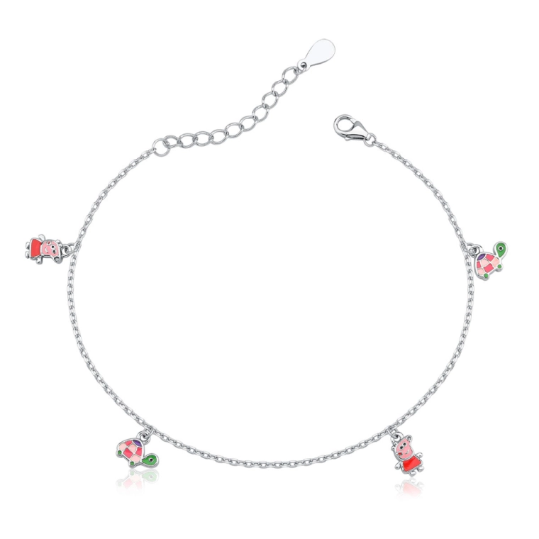 Pulseira Feminina de Prata 925 Peppa Pig e Tartaruguinha Resinada Produto Pulseira Feminina de Prata 925 Peppa Pig e Tartaruguinha Resinada