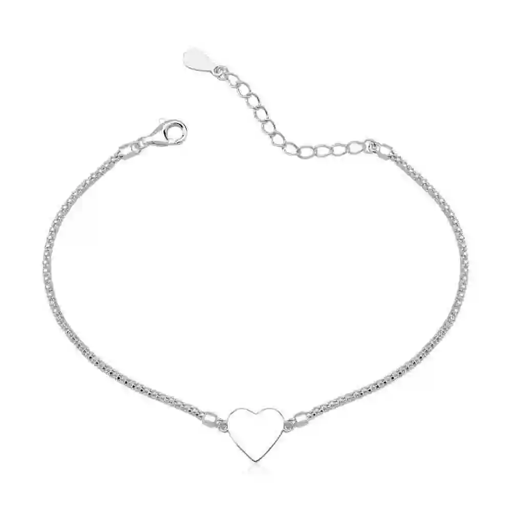 Produto Pulseira Feminina de Prata 925 Pipoca Diamantada com Coração Liso
