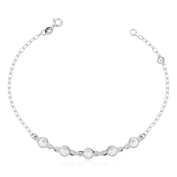 Produto Pulseira Feminina de Prata 925 Redonda Cravejada com Zircônias Cristal
