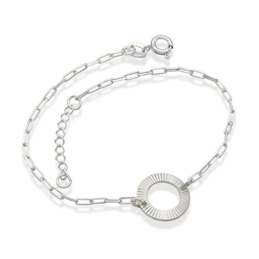 Produto Pulseira Feminina de Prata 925 Redondo Diamantado Vazado