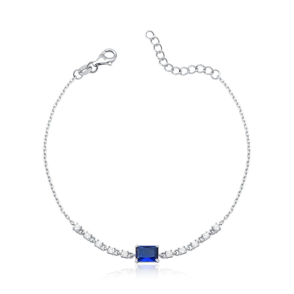 Produto Pulseira Feminina de Prata 925 Retângulo Azul Marinho com Zircônia
