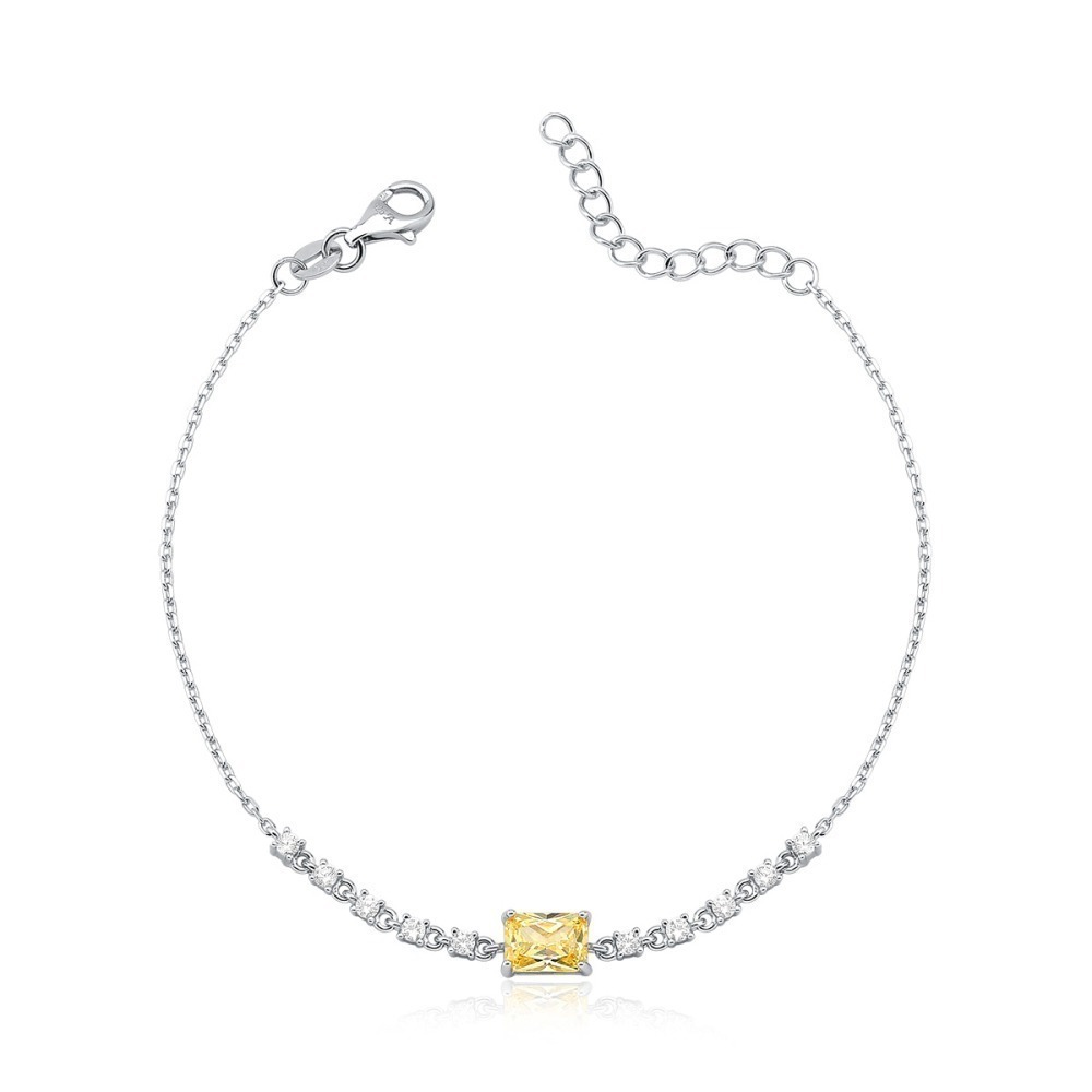 Produto Pulseira Feminina de Prata 925 Retângulo Citrino com Zircônia