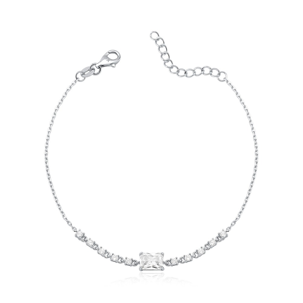 Produto Pulseira Feminina de Prata 925 Retângulo Cristal com Zircônia