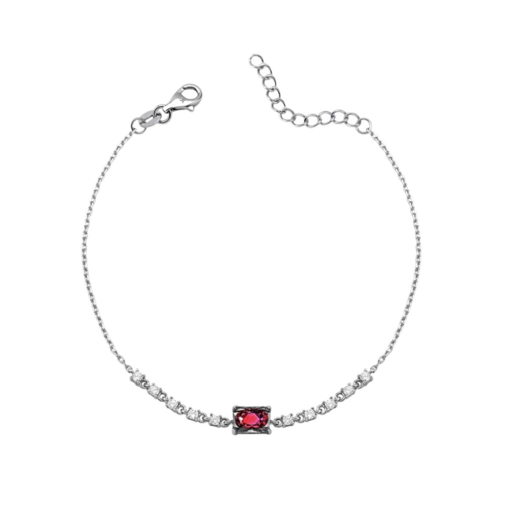 Produto Pulseira Feminina de Prata 925 Retângulo Vermelho com Zircônia