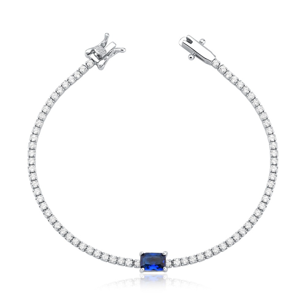 Produto Pulseira Feminina de Prata 925 Riviera com Retângulo Azul Marinho