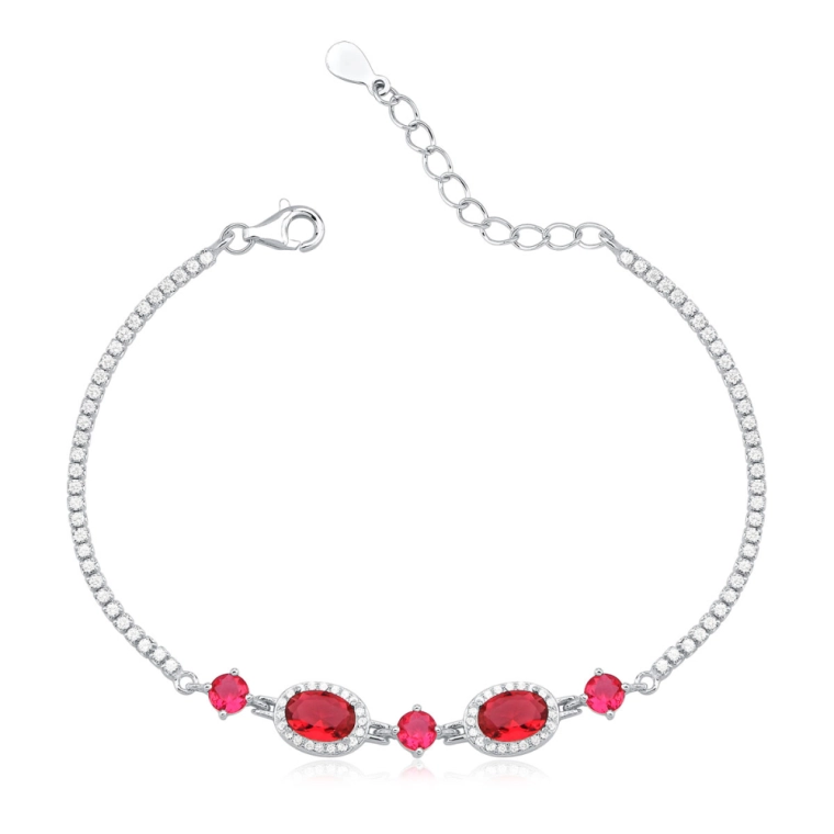 Produto Pulseira Feminina de Prata 925 Riviera com Rubi Cravejada