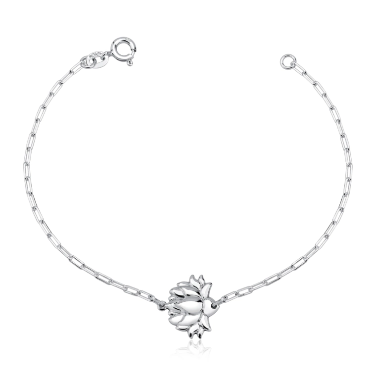 Pulseira feminina flor de Lótus prata 925 18cm Produto Pulseira feminina flor de Lótus prata 925 18cm