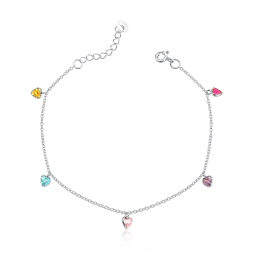 Produto Pulseira corações pendentes coloridos prata 925