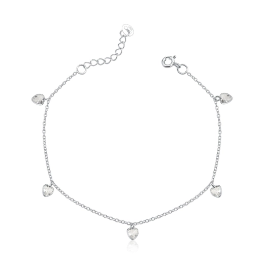 Pulseira corações pendentes zircônia cristal Prata 925 Produto Pulseira corações pendentes zircônia cristal Prata 925