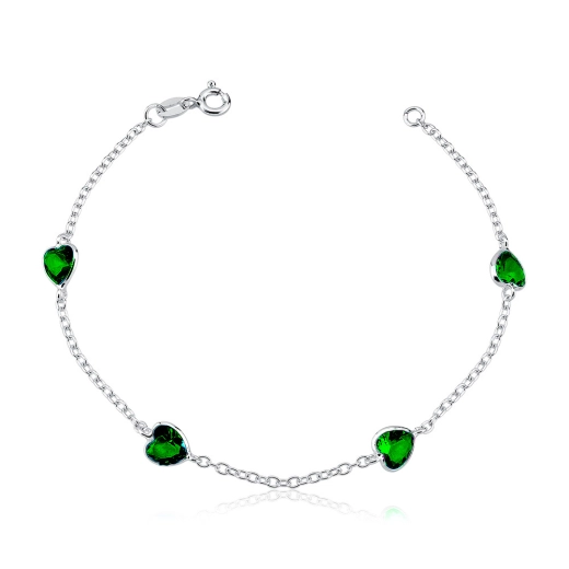 Produto Pulseira prata 925 coração zirconia Verde Esmeralda