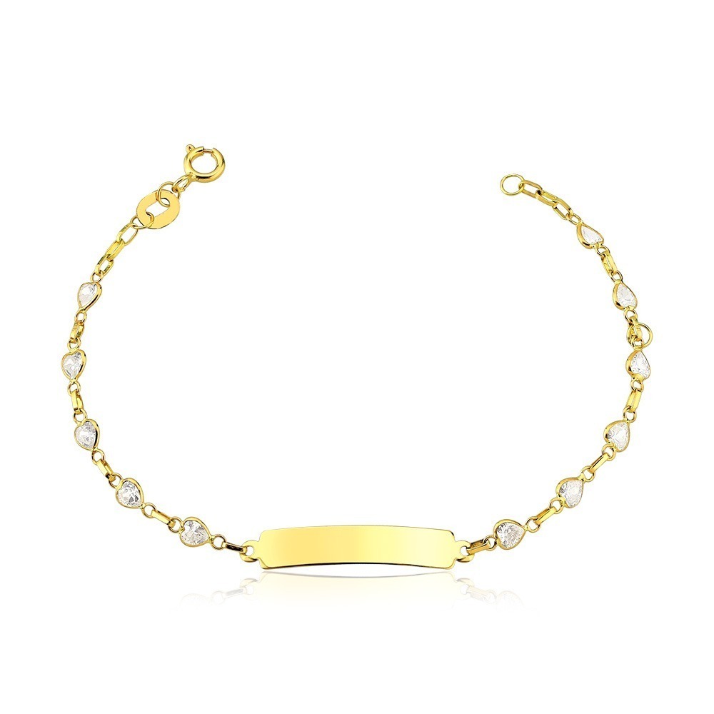 Produto Pulseira infantil de ouro 18k feminina plaquinha e coração