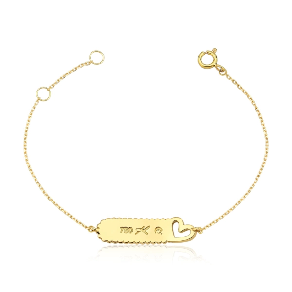 Produto Pulseira Infantil de Ouro 18k Plaquinha Detalhada com Coração