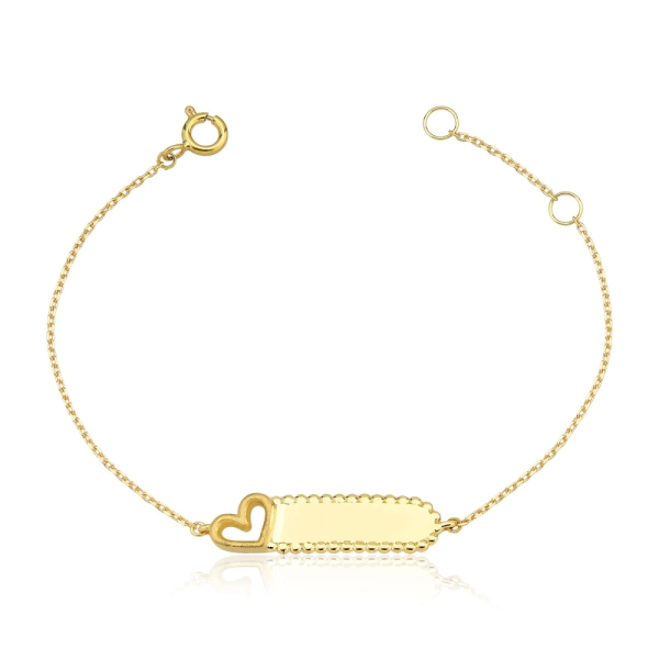Produto Pulseira Infantil de Ouro 18k Plaquinha Detalhada com Coração