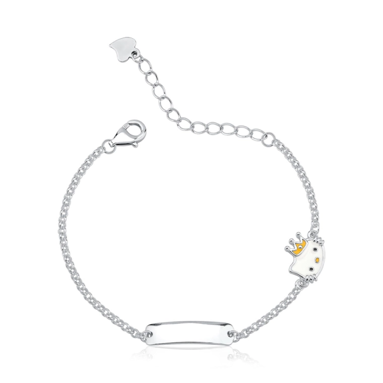 Pulseira Infantil de Prata 925 Plaquinha e Gatinha Resinada Produto Pulseira Infantil de Prata 925 Plaquinha e Gatinha Resinada