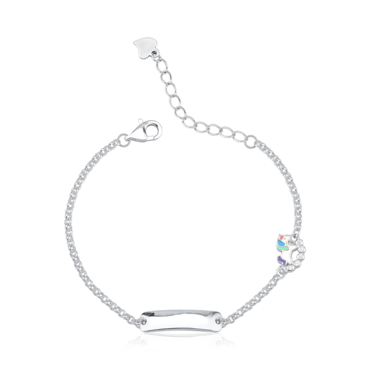 Pulseira Infantil de Prata 925 Plaquinha e Unicórnio Produto Pulseira Infantil de Prata 925 Plaquinha e Unicórnio