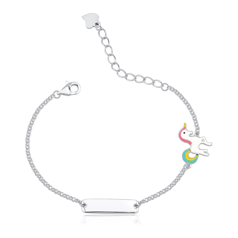 Pulseira Infantil de Prata 925 Plaquinha e Unicórnio Produto Pulseira Infantil de Prata 925 Plaquinha e Unicórnio