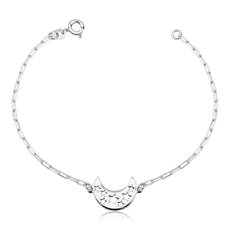 Produto Pulseira lua estrelas vazadas elo quadrado prata 925