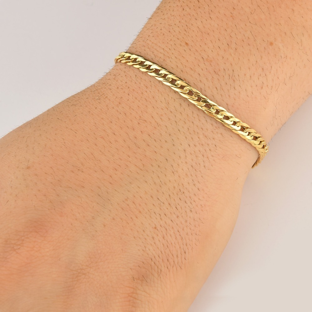 Produto Pulseira Masculina de Ouro 18k Grumet Dupla com 21,5cm e 5mm