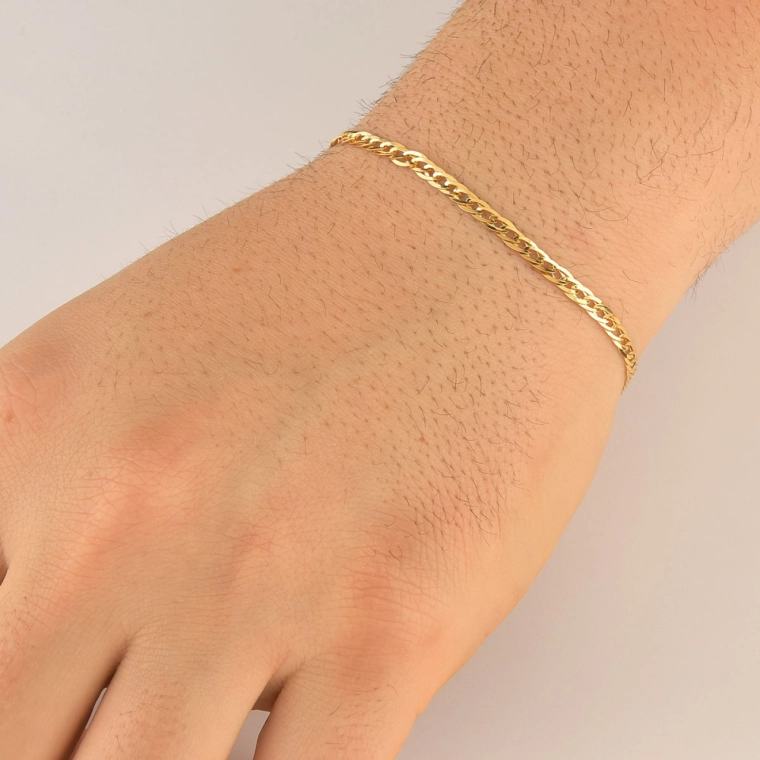Produto Pulseira Masculina de Ouro 18k Grumet Dupla com 21cm e 3mm
