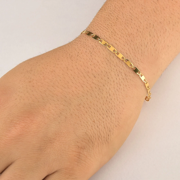 Produto Pulseira Masculina de Ouro 18k Piastrine com 3mm e Espessura Fina
