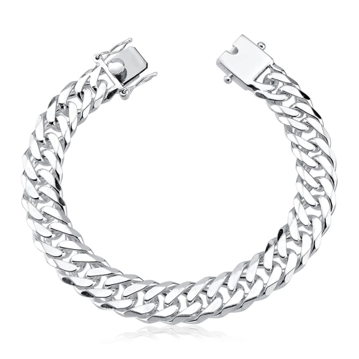 Produto Pulseira masculina de prata 925 maciça 12mm grumet dupla fecho gaveta