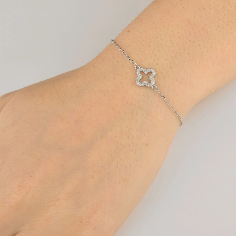 Produto Pulseira Moissanite de Prata 925 Trevo Cravejado