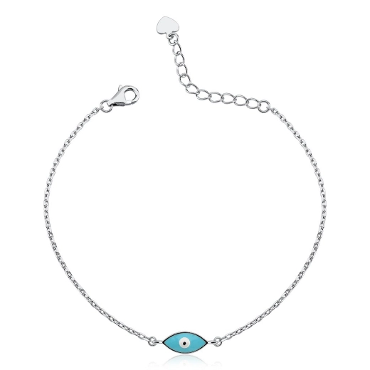 Produto Pulseira de prata 925 feminina Olho Grego Azul Claro | Aqua Joias