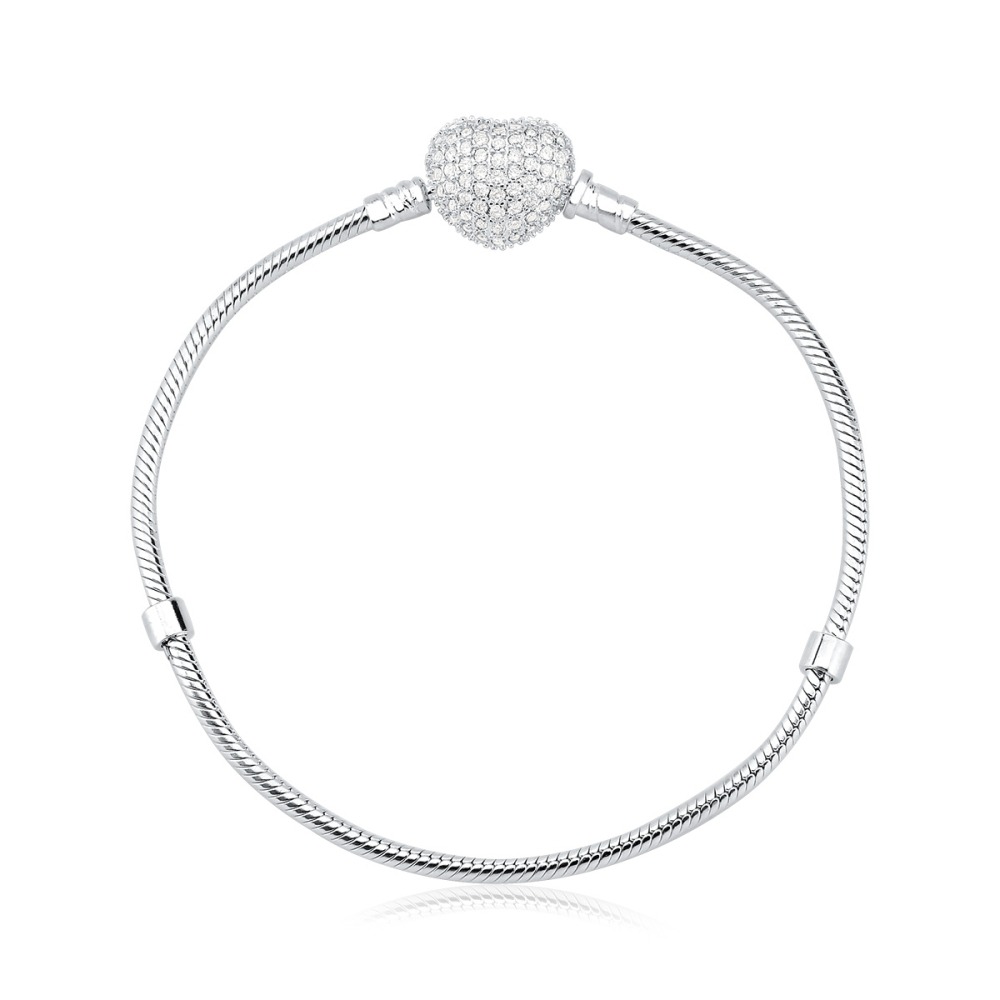 Produto Pulseira para Berloque de Prata 925 Coração com Zircônias